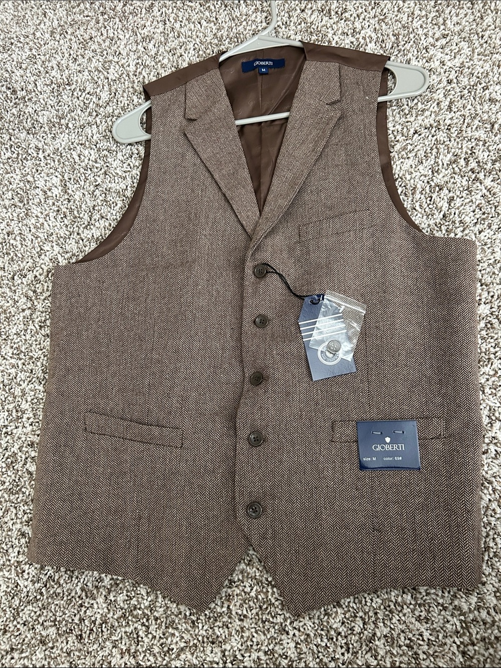 Gioberti Brown Herringbone Men's Vest